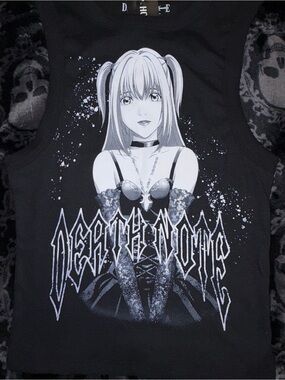 Hot Topic Black Anime Graphic Muscle Tee - 'Death Note' Style